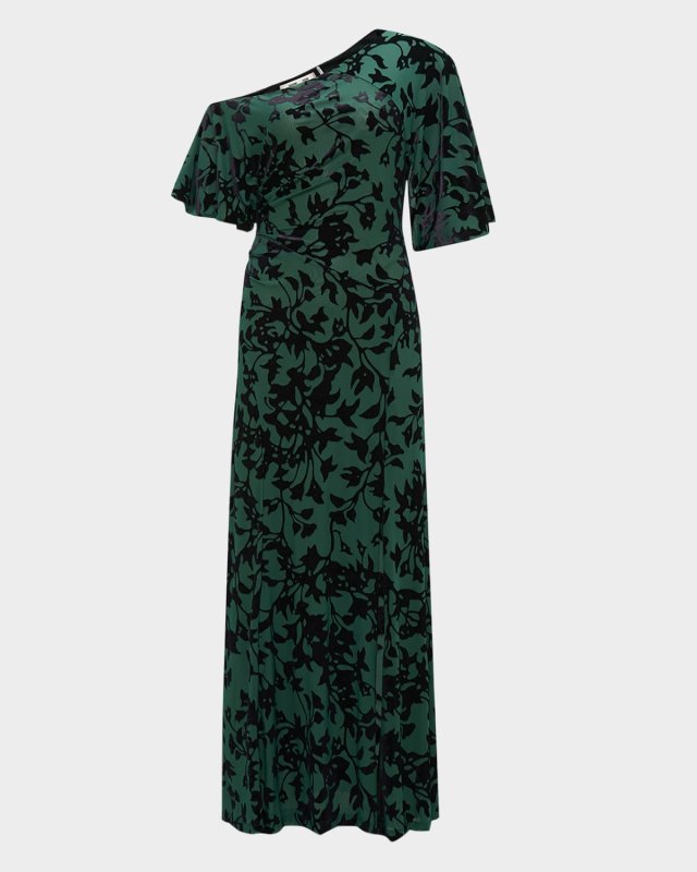 Eleora Flocked One-Shoulder Maxi Dress